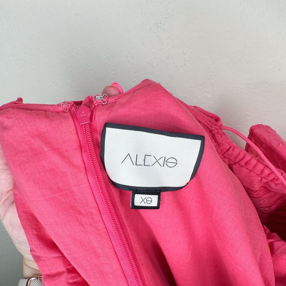 Alexis Calypso Ruffled Off Shoulder Rouge Coral Pink Embroidered Mini Dress XS - Picture 15 of 16